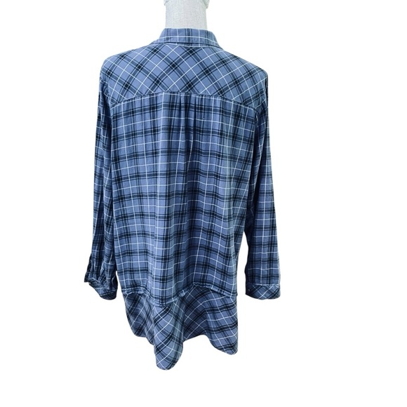 J. Jill Mixed Tartan Plaid Button Down Tunic Shirt 100% Cotton Blue Size XL - Picture 4 of 13